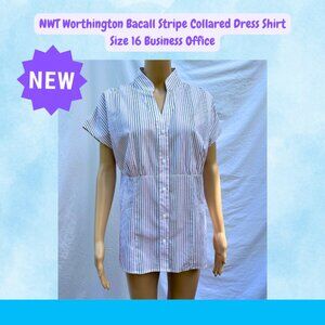 NWT Worthington Bacall Stripe Collared Dress Shirt | Size 16